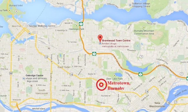Metrotown and Brentwood Mall in Burnaby. Image: Google Maps